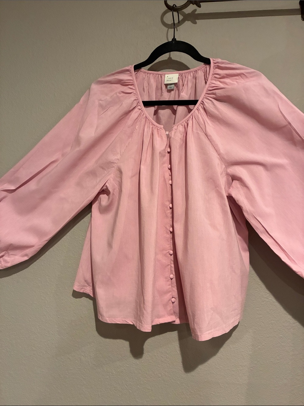 a new day Pink Button-Front Peasant Blouse